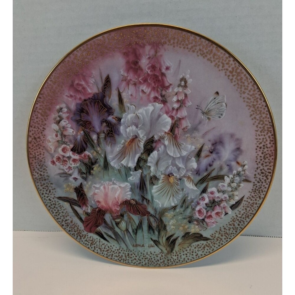 1991 W.S. George Lena Liu Iris Quartet Collector Plate Shimmering Beauty 8.5"